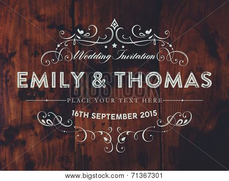 Vintage Elegant Wedding Invitation. Wood Texture Background. Retro Frame.