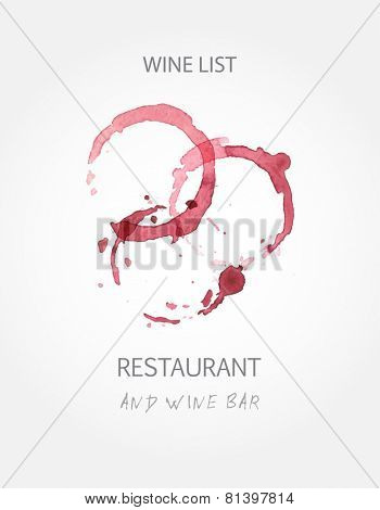 Wine list design templates with red wine stains. Vector illustration