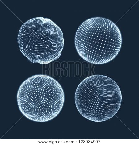 The Sphere Consisting of Points. Abstract Globe Grid. Sphere Illustration. 3D Grid Design. 3D Technology Style. Networks - Globe Design.Technology Concept. Vector Illustration.