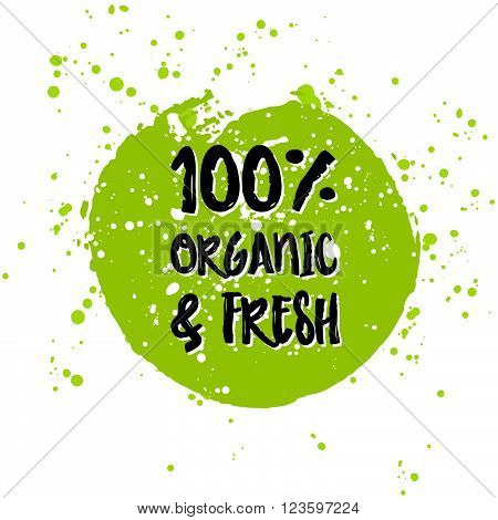 Go Green Eco Icon And Bio Sign On Watercolor Stain. Vector Banner 100% Natural Organic Food Concept.