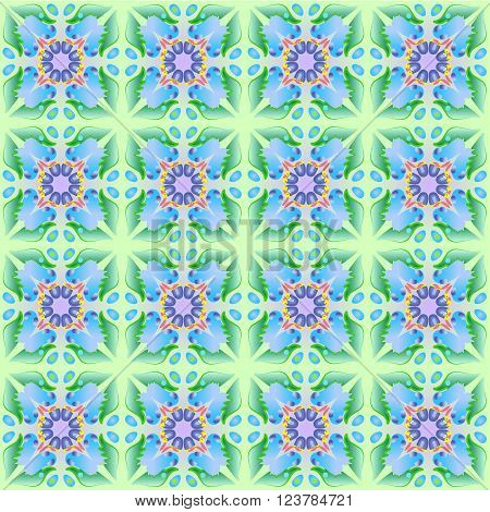 Floral ornament in gren purple blue colors