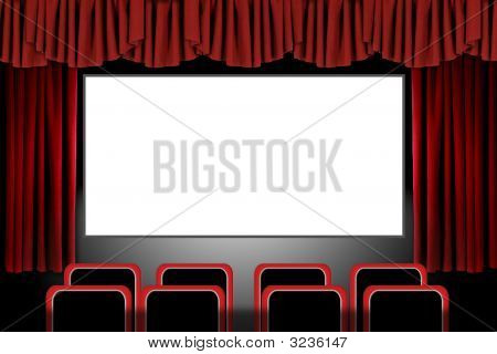 Red Stage Drapes In A Movie Theatre Setting: Illustration In Photoshop