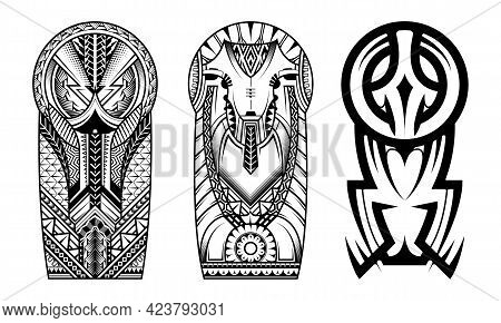 Tattoo Tribal Abstract Sleeve Set, Black Arm Shoulder Tattoo Fantasy Pattern Vector Art Design Isola