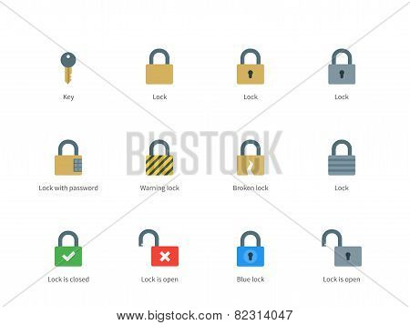 Lock and key color icons on white background.