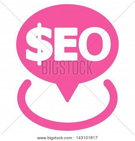 Geotargeting Seo icon. Vector style is flat iconic symbol with rounded angles, pink color, white background.