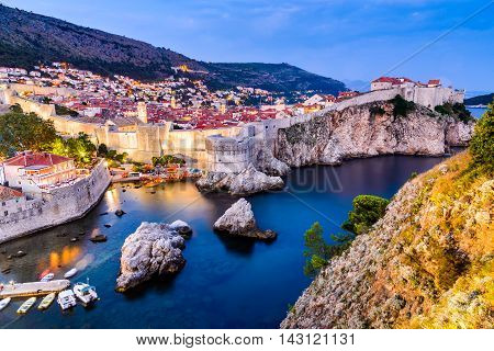 Dubrovnik Croatia. Spectacular twilight picturesque view on the old town of Ragusa from the Lovrijenac Fortress.