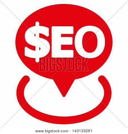 Geotargeting Seo icon. Vector style is flat iconic symbol with rounded angles, red color, white background.