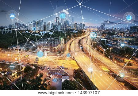 smart city and wireless communication network, abstract image visual, internet of things