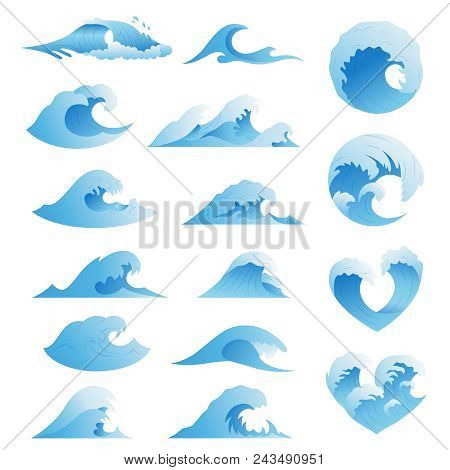 Ocean Waves Vector Set. Sea Storm Wave Isolated. Waves, Water Elements Set. Nature Wave Water Storm 