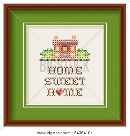 Embroidery, Home Sweet Home Cross Stitch In Wood Frame