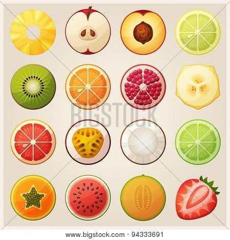 Set of fruit halves. Vector icons.