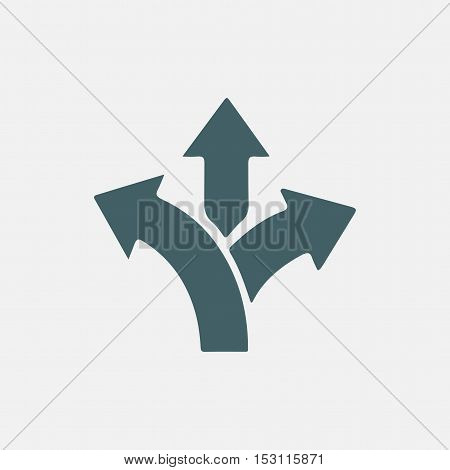 three-way direction arrow, three way arrow sign, road direction, road direction icon, vector illustration