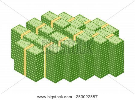 Objects Isolated On A White Background.various Money Bills Dollar Cash Paper Bank Notes And Gold Coi