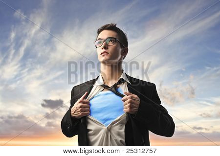 Businessman with superhero suit under his skirt