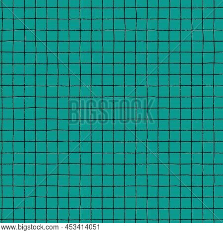 Seamless Plaid Pattern With Hand Drawn Checks On Gren Background