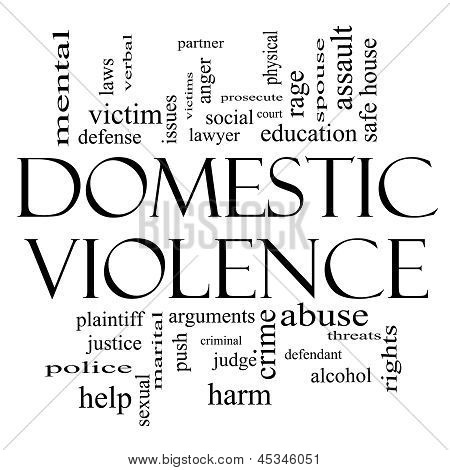 Domestic Violence Word Cloud Concept In Black And White