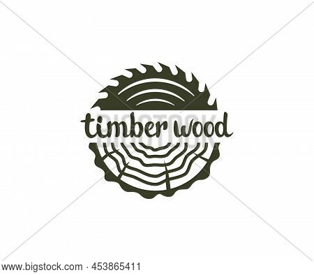 Circular Saw Wood, Timber Wood With Tree Rings, Logo Design. Lumber, Industrial Wood And Wood In Nat