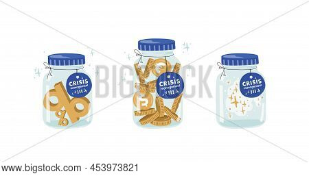 Set Financial Crisis Concept. Jar With A Interest Rate. Jar With A Money. Financial Crisis Concept. 