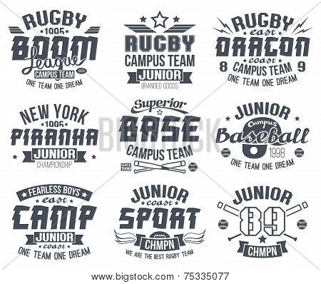 Baseball And Rugby College Team Sport Emblems