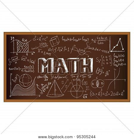 School board doodle with formulas and graphs on math. Vector illustration