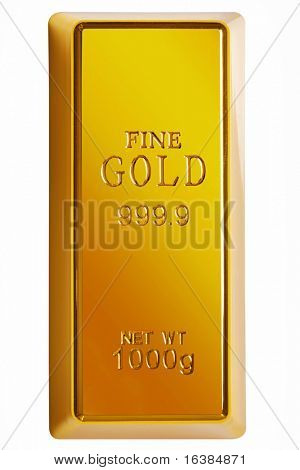 Foto von 1kg gold Bar isoliert auf weißem Hintergrund mit Beschneidungspfad