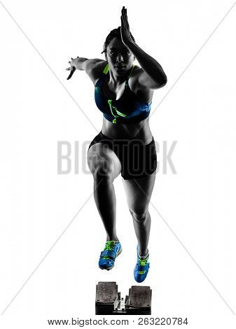 one african runner running sprinter sprinting woman isolated on white background silhouette