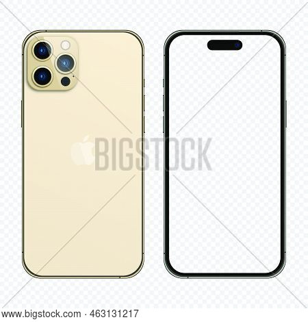 Iphone 14 Pro Mockup. Mockup Screen Iphone And Back Side Iphone. Iphone 14 Realistic Vector. Smartph