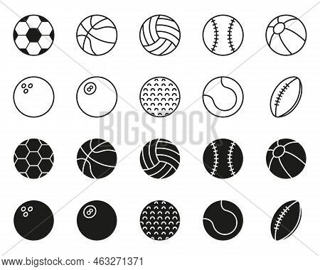 Collection Of Balls For Basketball, Baseball, Tennis, Rugby, Soccer, Volleyball, Golf, Pool, Bowling