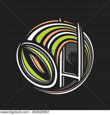 Vector Logo For Rugby Sport, Isolated Modern Emblem With Abstract Illustration Of Flying Rugby Ball 