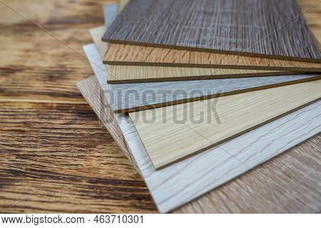 Wooden Premium Sampler For Design Of Modern Apartments.laminate Background. Samples Of Laminate Or P