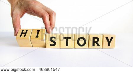 Story And History Symbol. Historic Turns A Cube, Changes The Word Story To History. Beautiful White 