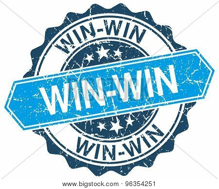 Win-win Blue Round Grunge Stamp On White