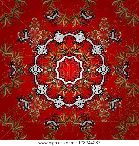 Golden Pattern. Oriental Ornament. On Red Background With Golden Elements.