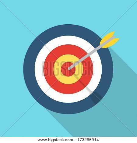 Target with an arrow flat icon concept market goal vector picture image. Concept target market audience group consumer. Bullseye or goal Isolated sign. Illustration of a target with an arrow.