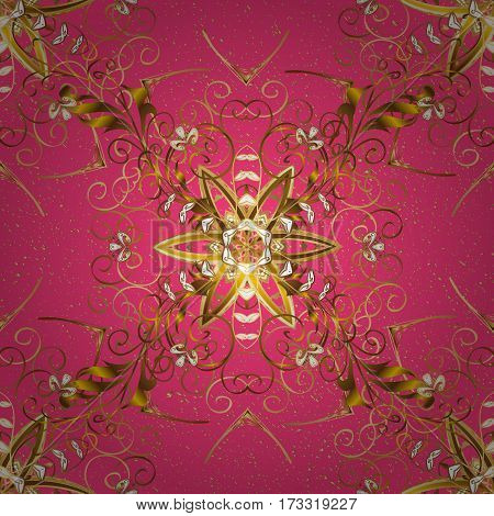 Pink On Background. Oriental Classic Golden Pattern. Vector Abstract Background With Repeating Eleme