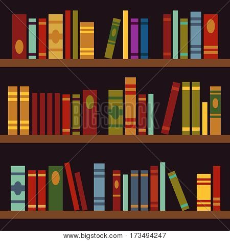 Library, book shelves, book box vector illustration. Big library wih bookshelf