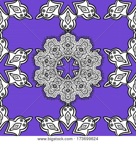 Seamless White Pattern. Vector Oriental Ornament. Whiteen Pattern On Violet Background With White El