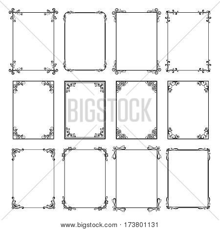 Decorative vintage frames. Vector black borders isolated on white background. Frame templates for cards design. Calligraphic frame for decoration menu illustration