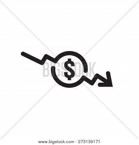 Dollar Arrow Decrease Icon. Money Arrow Symbol. Economy Stretching Rising Drop Fall Down. Business L