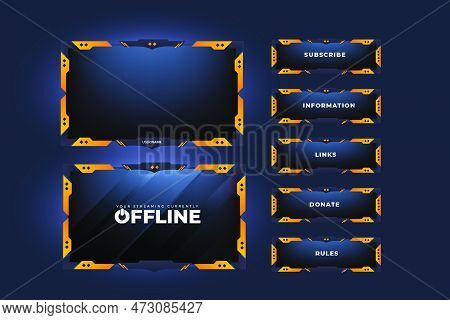 Creative Live Streaming Overlay And Screen Panel Design With Yellow And Dark Colors. Gaming Overlay 