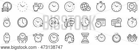 Timer, Alarm And Smartwatch. Time And Clock Line Icons. Time Management, 24 Hour Clock, Deadline Ala