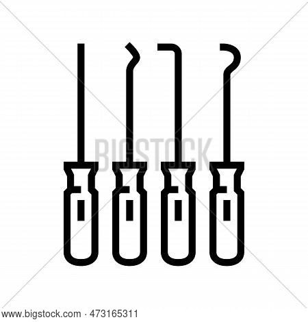 Pick And Hook Garage Tool Line Icon Vector. Pick And Hook Garage Tool Sign. Isolated Contour Symbol 