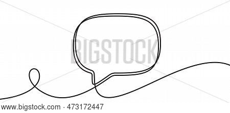 Continuous One Line Drawing Of Speech Bubble. Single Line Chat Background. Talk Text Box, Feedback M