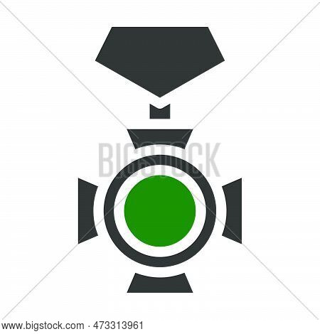 Medal Icon Solid Style Grey Green Colour Military Illustration Vector Army Element And Symbol Perfec