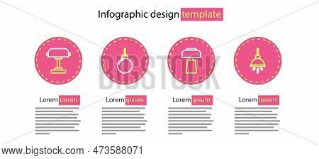 Set Line Table Lamp, Chandelier, Lamp Hanging And Icon. Vector