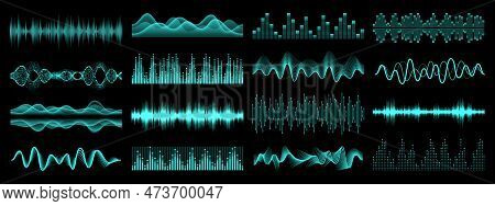 Hud Equalizer Sound Waves, Music Audio Interface Elements, Vector Frequency Waveform. Hud Voice Soun