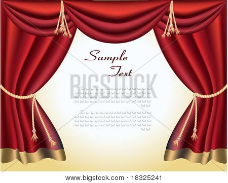 The elegant theater curtain with gold edging. Vector