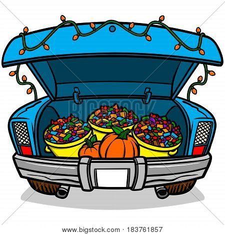 A vector illustration of a Trunk or Treat car trunk.