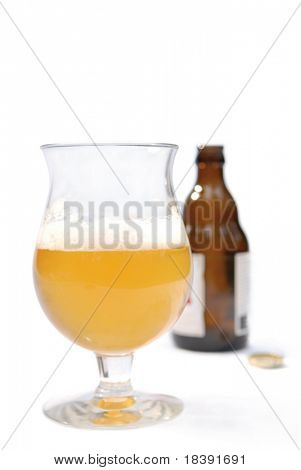 cold drinks: belgium beer in glass and a bottle with shallow dof