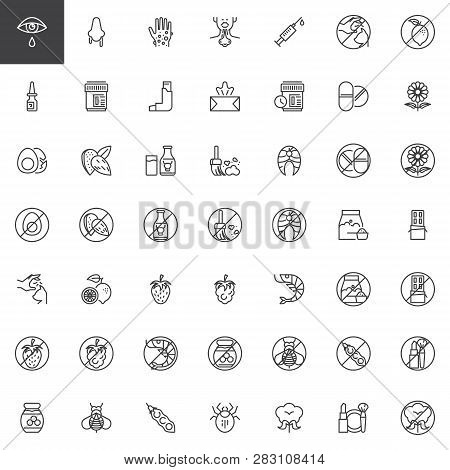 Allergy Elements Line Icons Set. Linear Style Symbols Collection, Outline Signs Pack. Vector Graphic